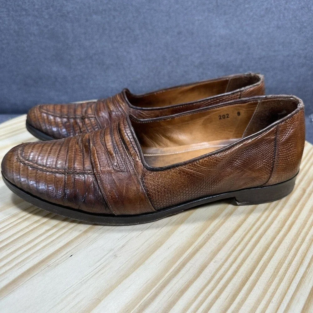 ZELLI ROSSI TEJU LIZARD PENNY‎ LOAFER COGNAC 202 Size 8 Slip On Dress Shoe Italy